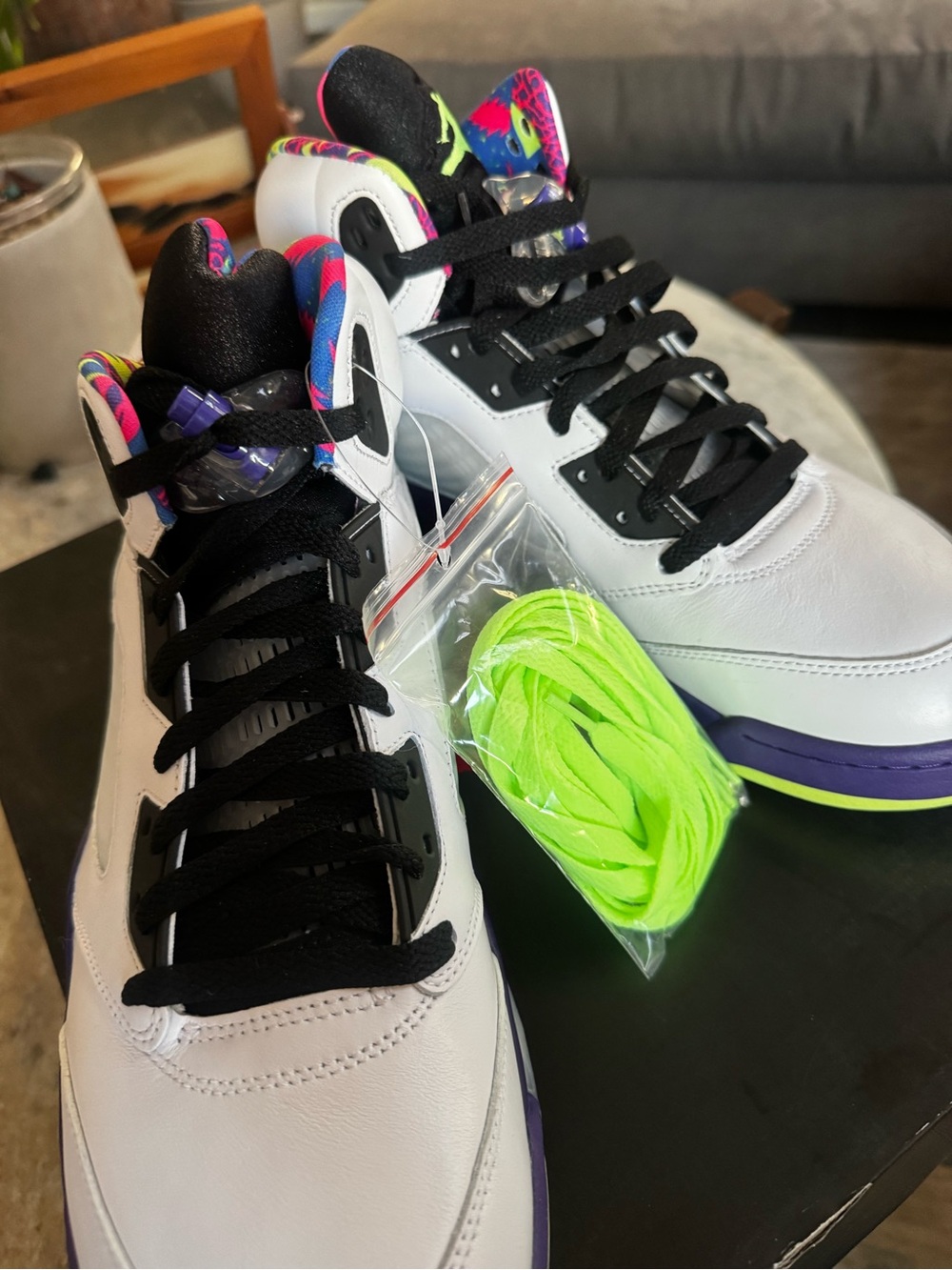 Air Jordan retro 5 men’s Sneakers with Black, Purple & Neon Green Accents